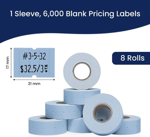 Miniatura 3 de Perco Etiquetas azules de 2 líneas, 6,000 etiquetas de precio en blanco y fecha para pistolas Perco de 2 líneas de precio y fecha, 8 rollos, 1
