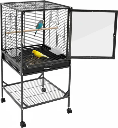 Miniatura 10 de Jaula grande para pájaros, jaulas movibles para pájaros con ruedas, 4 ventanas de alimentación, bandeja deslizante, aviario panorámico para pájaros