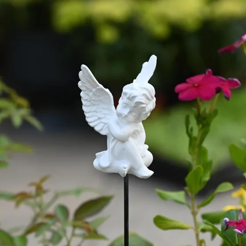Miniatura 2 de OwMell Juego de 2 estacas decorativas para jardín, adornos pequeños de ángel y querubín, estatua conmemorativa y decoración de macetas