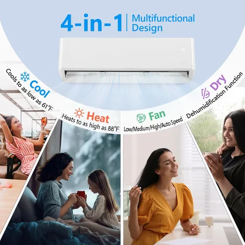 Miniatura 2 de Bonnlo Sistema de calefacción mini split de 12,000 BTU con inventor, 23 SEER 115V de ahorro de energía sin conductos de aire acondicionado