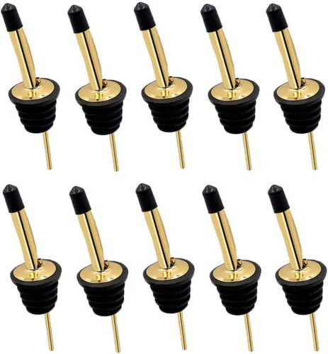 Juego de 24 vertedores para botellas de licor - Boquillas de botella de acero inoxidable y tapas antipolvo para vertedores de licor doradas