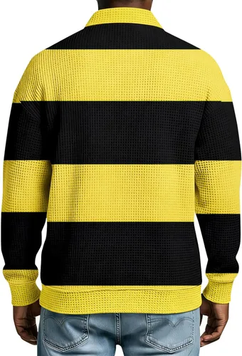 Miniatura 2 de Camisas de manga larga con botones a cuadros para hombre, con cuello de manga larga, estilo casual, elegante, a cuadros 2- amarillo