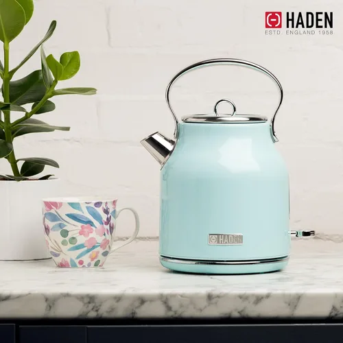 Miniatura 6 de Haden Heritage - Hervidor de agua eléctrico de acero inoxidable de 1,7 litros, hervidor de agua caliente con base de 360 grados y apagado Turquesa