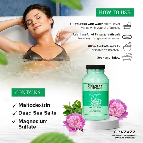 Miniatura 7 de Spazazz Cristales de aromaterapia para bañera de hidromasaje, peonía de té verde de 22 onzas, paquete de 2 unidades, aromaterapia para bañera