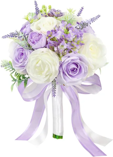 Miniatura 18 de Juego de 4 ramos para dama de honor para boda - Ramos de flores artificiales de 7 pulgadas para decoración de centros de mesa de ceremonia y Azul