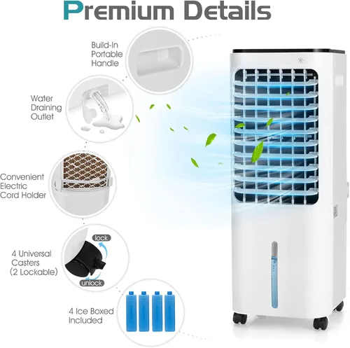 Miniatura 5 de KOTEK Enfriador de aire evaporativo 4 en 1 con ventilador, humidificador, purificador, refrigeración, ventilador portátil con 4 modos, 3