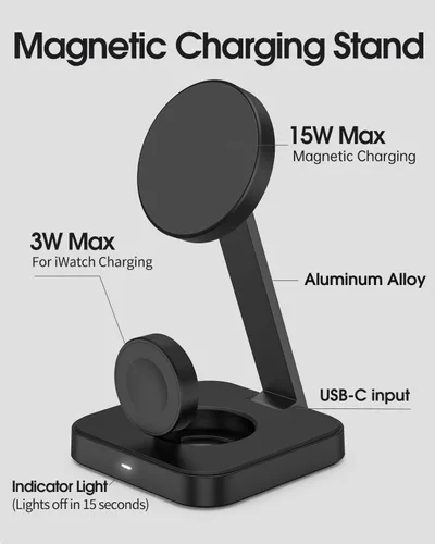 Miniatura 3 de Estación de carga magnética para Apple Watch 11/10/9/8, cargador inalámbrico plegable para iPhone 17 16 15 14 13 Pro Max, soporte de teléfono