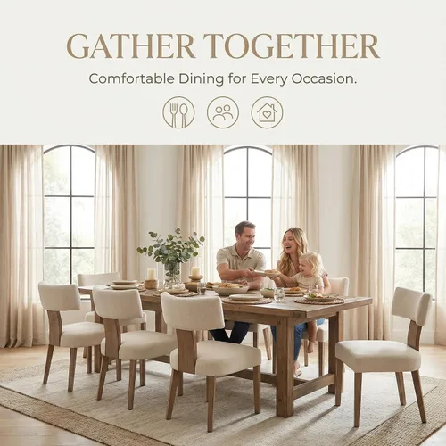 Miniatura 6 de VESCASA Juego de 2 sillas de comedor modernas de mediados de siglo, sillas de comedor tapizadas de lino con respaldo curvado ergonómico, patas