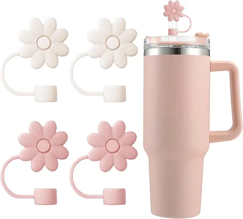 Miniatura 28 de 6 fundas de silicona para popotes Stanley Cups de 30 y 40 onzas, tapas de paja de flores a prueba de polvo, protectores reutilizables para popotes