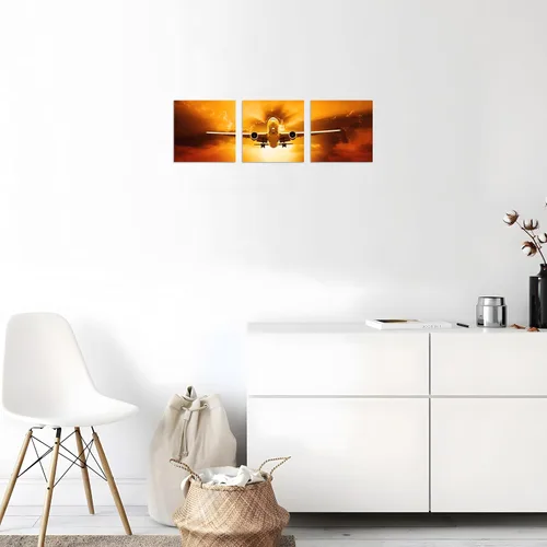 Miniatura 5 de TutuBeer 3 Panels Airplane Wall Art Airplane Posters for Walls Aircraft at Sunrise Plane Pictures for Living Room Bedroom Boys Room Home Decor