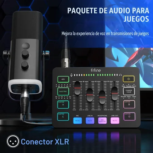 Miniatura 2 de Paquete de equipo de juego FIFINE, set de micrófono de juego dinámico XLR/USB con mezclador de audio para streaming para grabación de podcast, video