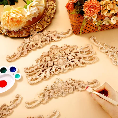 Miniatura 7 de 20 piezas de apliques largos de madera tallada Onlays para muebles tallados, calcomanías decorativas de tallado de madera para pared, puerta