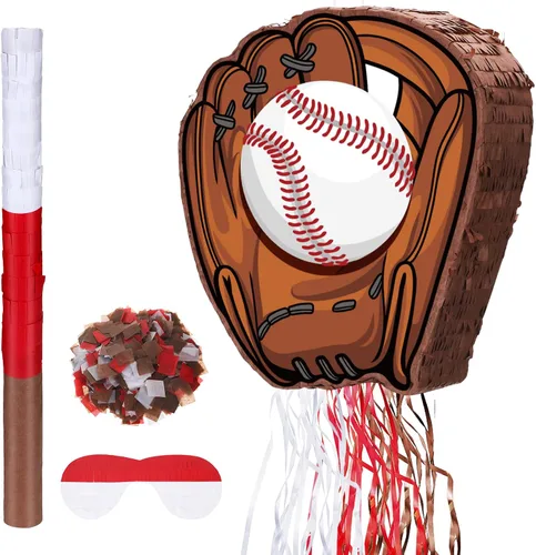 Piñata de béisbol con bate con los ojos vendados para fiesta de cumpleaños, softbol, papel, piñata, pelotas deportivas, suministros de confeti para