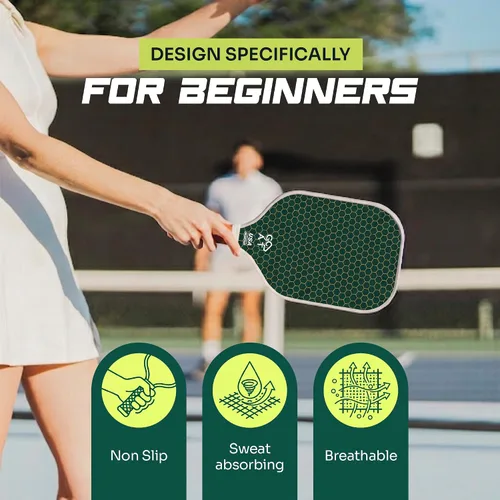 Miniatura 4 de Juego de 2 palas de pickleball Goat, incluye 4 bolas para interiores y exteriores y bolsa de viaje, juego de raquetas de pickleball de fibra de Verde