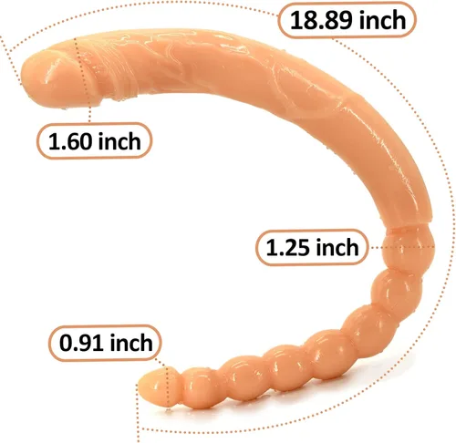 Miniatura 2 de Consolador de doble punta de 18.89 pulgadas Dong cuentas anales con venas y glande para estimulación anal vagina doble cara polla masajeador
