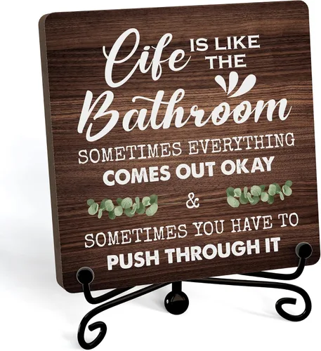 Miniatura 14 de Divertidas decoraciones de baño, decoración de estante de baño y accesorios, letreros de la vida es como el baño, bonito letrero de baño