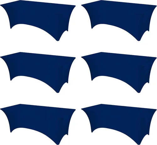 BRILLMAX Paquete de 6 manteles de elastano azul marino para mesas rectangulares de 8 pies, mantel elástico grueso de 6.35 oz/m², bolsillos