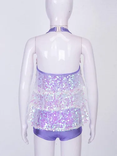 Miniatura 5 de Vestido de lentejuelas brillantes sin mangas para niñas y niñas, vestido con borlas y jazz latino, trajes de baile de salsa para actuación