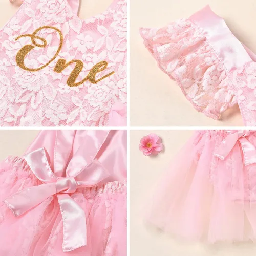 Miniatura 50 de Traje de bebé niña primer cumpleaños traje de encaje tul mameluco princesa tutú vestido de un año cumpleaños pastel Smash fotografía ropa