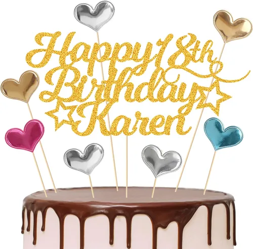 Miniatura 20 de Decoración personalizada para tarta de cumpleaños con cualquier edad y nombre, decoración de pastel de fiesta 16 18 21 40 60, tarjeta con purpurina