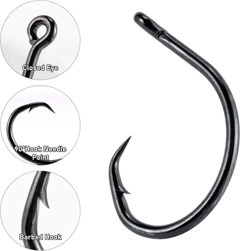 Miniatura 3 de Dr.Fish Paquete de 30 ganchos circulares 3 veces fuertes en línea para agua salada y agua dulce, anzuelos de pesca sin compensación para Striper