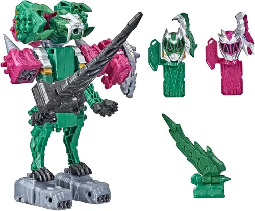 Power Rangers Dino Fury - Martillo Ankylo rosa y garra de tigre verde, juguetes Zord para niños de 4 años en adelante Zord Link Sistema de