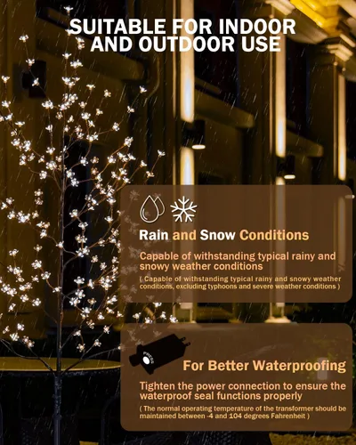 Miniatura 3 de TYBEEU Árbol de cerezo iluminado de 4 pies con 144 luces LED blancas cálidas para decoración de vacaciones, regulable, certificado UL, impermeable