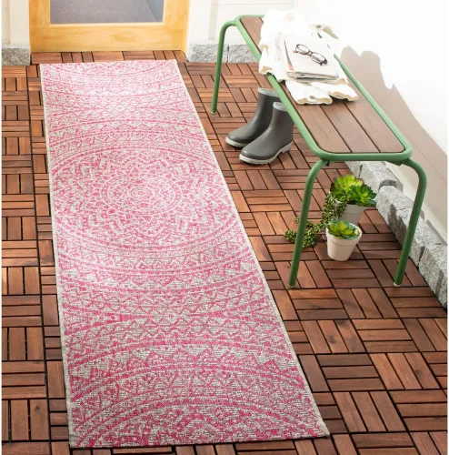 Miniatura 50 de SAFAVIEH Alfombra lavable para exteriores, colección Courtyard - Pasillo de 2.3 x 8 pies, color beige claro y marrón claro, no desprende pelusa