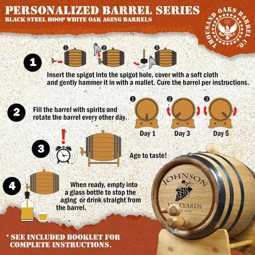 Miniatura 7 de Dispensador personalizado de barril de vino de roble de 5 litros (1 galón) con soporte de madera, bung y espiga, mini barriles de envejecimiento