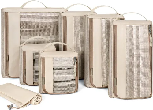 BAGSMART - Juego de 7 cubos de embalaje para maletas esenciales de viaje, juego de bolsas organizadoras ligeras con bolsa de zapatos, cubos de viaje