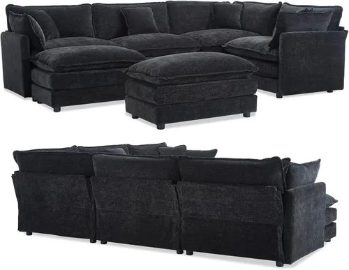 Miniatura 9 de Sofá seccional modular en forma de U, sofá esquinero de chenilla de gran tamaño, cómodo sofá nube con otomana chaise, sofás seccionales modernos