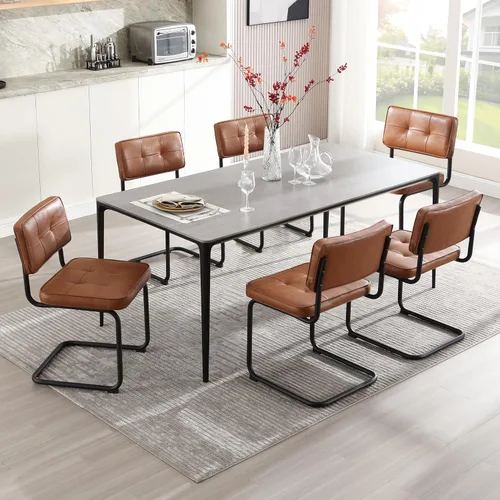 Miniatura 15 de Zesthouse Juego de 2 sillas de comedor de metal industrial, sillas de cocina tapizadas de cuero sintético con base de metal negro, para cocina