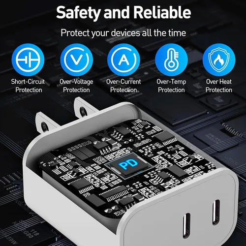 Miniatura 6 de Cargador de 40 W para iPhone 17 de carga rápida, paquete de 2 bloques de carga de pared USB C de doble puerto con cable USB C a USB C de 6 pies