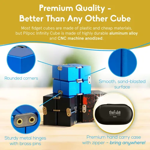 Miniatura 3 de PILPOC theFube Cubo infinito de escritorio Fidget - Cubo mágico infinito de aluminio con estuche, resistente, pesado, alivia el estrés