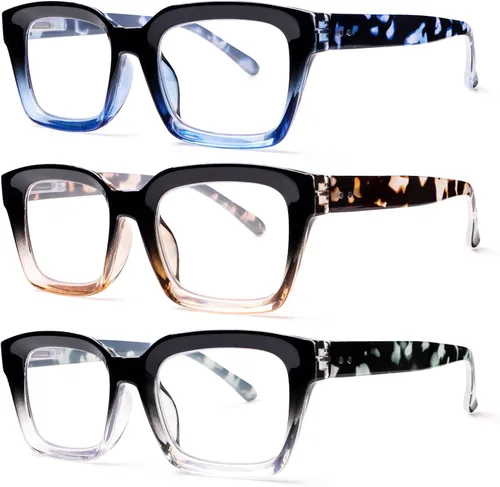 Miniatura 8 de Joschoo - Paquete de 3 gafas de lectura con bloqueo de luz azul para computadora, con bisagra de resorte, para mujeres y hombres