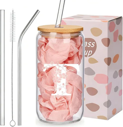 Miniatura 24 de Regalos personalizados para mujeres, tazas de vidrio con monograma con tapas y pajitas, regalos personalizados para mujeres, vasos de café helado