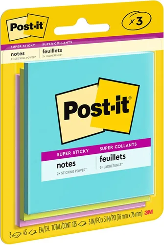 Miniatura 9 de Post-it Notas súper adhesivas, 3 x 3 pulgadas, 3 blocs, 2 veces el poder de adherencia, neones de supernova, colores brillantes, reciclables