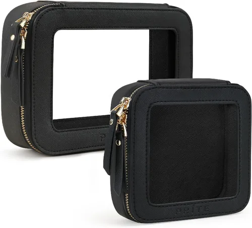 Miniatura 28 de Prite Bolsa de maquillaje transparente, estuche organizador de cosméticos, bolsa de aseo de viaje impermeable, bolsa para el cuidado de la piel