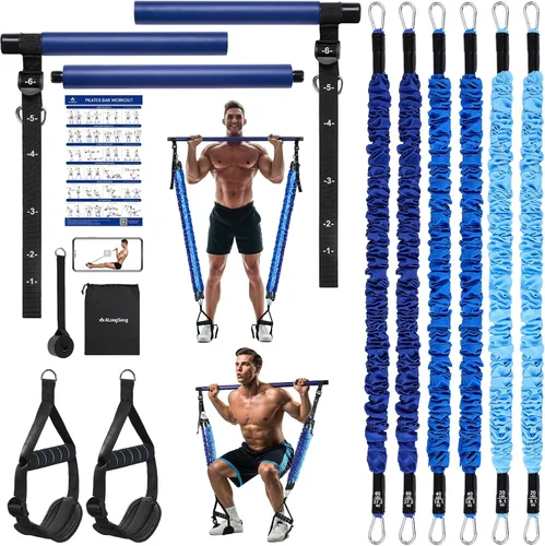 Miniatura 13 de Upgraded Pilates Bar Kit with Resistance Bands Natural Latex for Women & Men, Heavy-Duty Stainless Steel Multifunctional Yoga Pilates Stick for Home