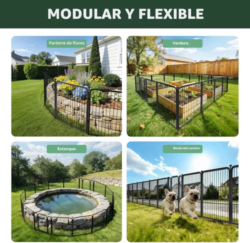 Miniatura 4 de FXW - Valla de jardín metálica y resistente para exteriores, barrera para perros y conejos, fácil instalación, negro, 24 pulgadas de alto x 11.1
