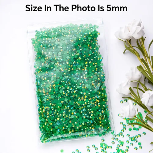 Miniatura 2 de Diamantes de imitación AB verdes a granel, 5000 piezas de diamantes de imitación de fondo plano redondos de gelatina AB sin fijación térmica, gemas
