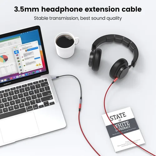 Miniatura 5 de MOSWAG Cable de extensión macho a hembra de 0.138 in con adaptador de audio estéreo de micrófono, nailon trenzado, compatible con estéreo de Rojo