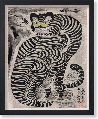 Poster Master Póster Vintage Talismánico de Tigre y Urracas - Arte Popular Retro - Arte Japonés - Regalo para Hombres y Mujeres - Gran Decoración
