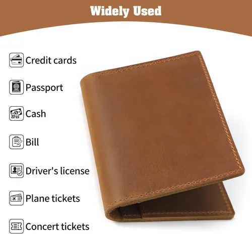 Miniatura 5 de Jack&Chris Funda de cuero para pasaporte, funda de viaje para hombres y mujeres, Marrón