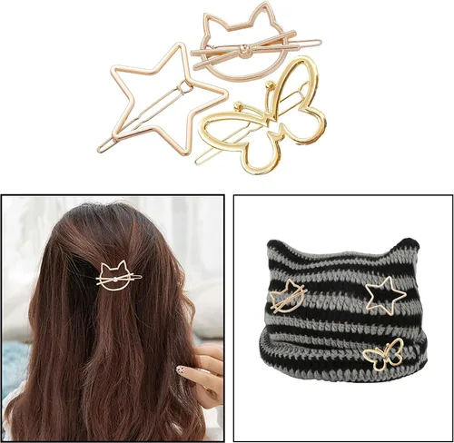 Miniatura 2 de Gorro de gato, gorro de oreja de gato, gorro holgado para mujer, gótico hecho a mano con ganchillo y 3 pinzas de pelo de estrella