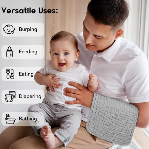 Miniatura 5 de Unnivoll Paños de muselina para eructos para bebé, 100% algodón, para niños y niñas, grandes, 20 x 10 pulgadas, extra suaves y absorbentes, paquete