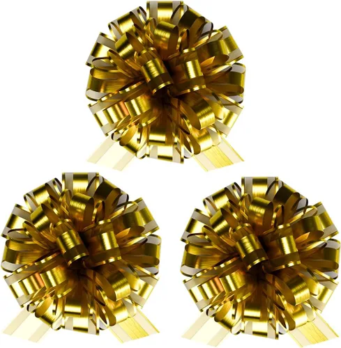 Paquete de 3 lazos de regalo de organza dorada de 8 pulgadas, lazos grandes de cinta de encaje para envolver regalos, regalos de gran tamaño, autos
