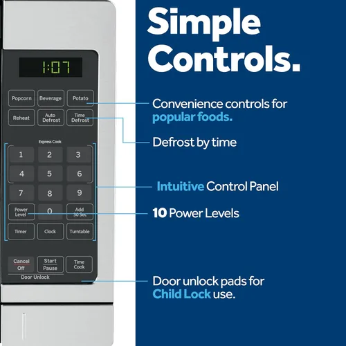 Miniatura 6 de Horno microondas compacto de GE para encimera, de 0.7 pies cúbicos, capacidad de 700 vatios, 6 configuraciones de cocción automática, tecnología