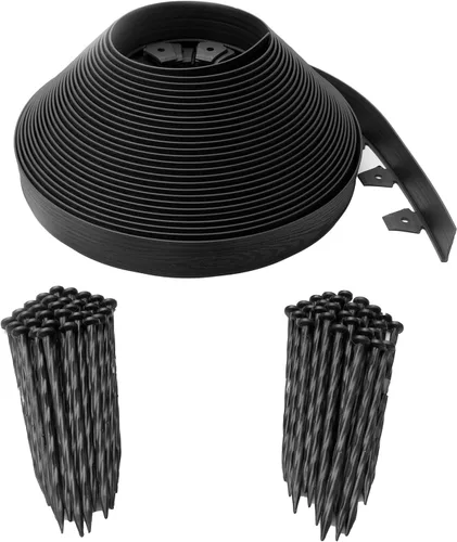 Miniatura 14 de EasyFlex Borde de jardín de pared alta sin excavación con picos de anclaje, 2.5 pulgadas. Borde de jardín de plástico recto alto con textura de Negro
