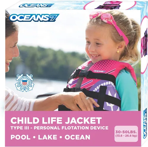 Aqua Oceans 7 Life Jacket for Kids - US Coast Guard Approved Life Vest for Infant, Child & Youth Boys and Girls, Open-Side PFD for Boating, Swimming